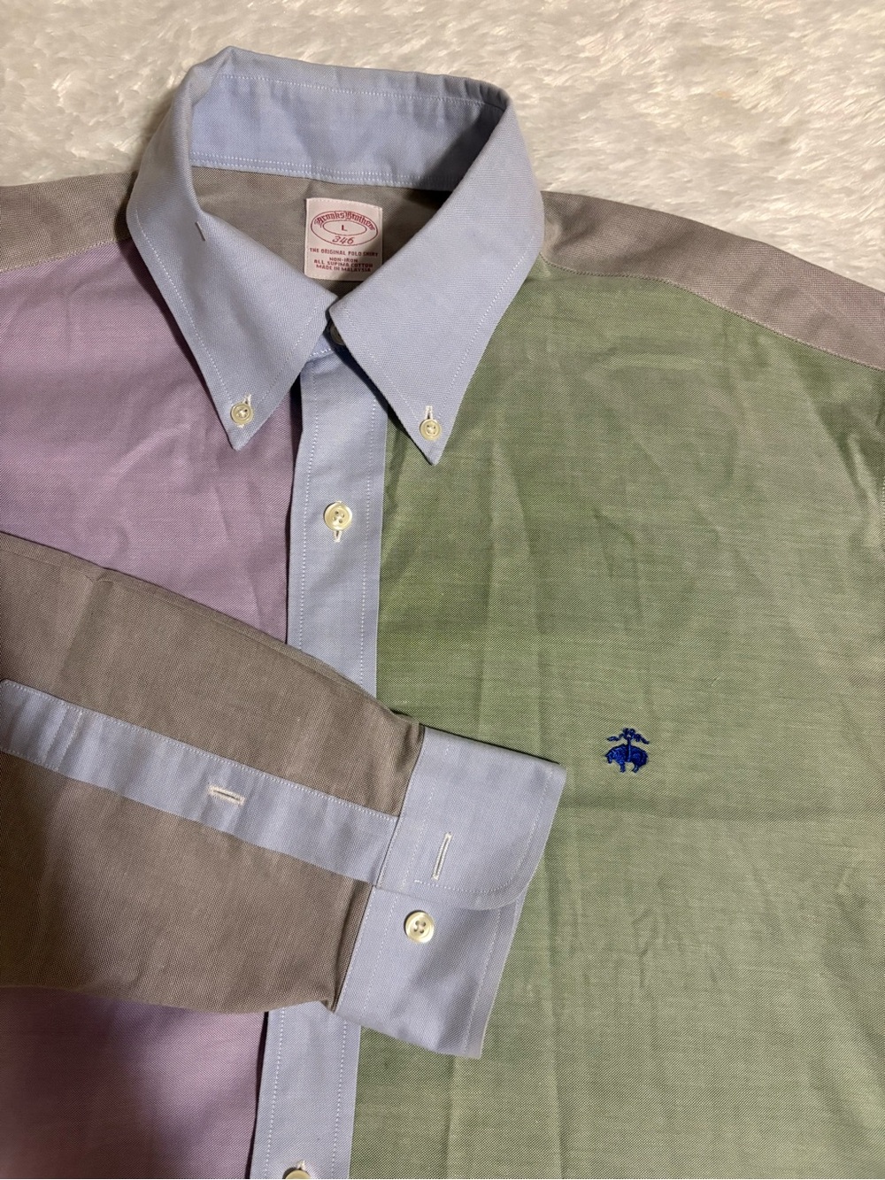 BROOKS BROTHERS 346 Men's Long Sleeve Button Down Color-block Logo Shirt Size L